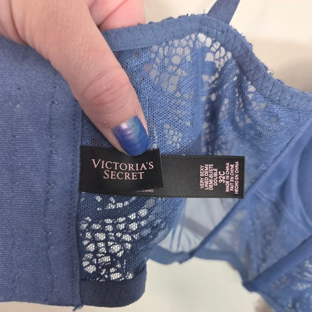 Victoria's Secret Very Sexy Bustier 32C Blue Lace Corset Zip Front Crop Top